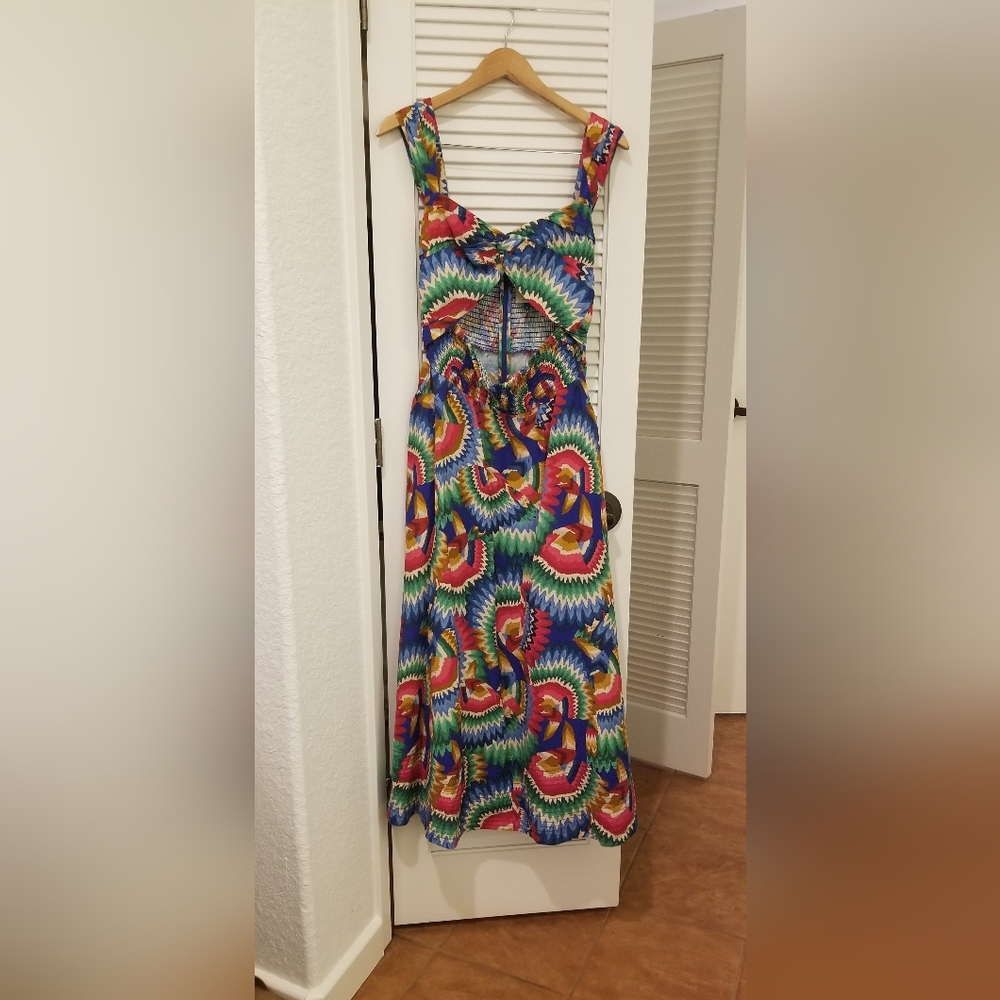 Farm Rio Chevron Toucans Midi Dress Sleeveless Size Large